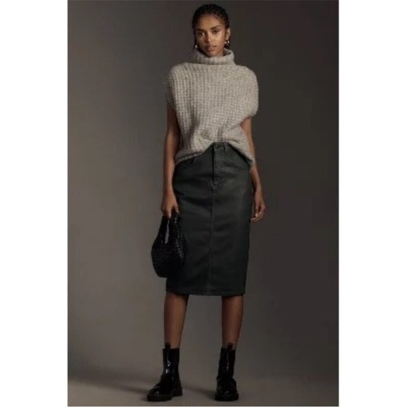 PILCRO anthropologie deep green coated denim pencil skirt size 6 - Picture 1 of 5